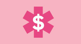 Pink illustration of First Aid sumbol and dollar sign. 