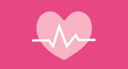 Pink illustration of heart and heart monitor symbol.