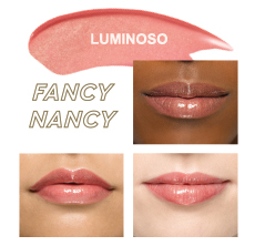 Mary Kay Unlimited™ Lip Gloss en Fancy Nancy en tonos de piel marfil, beige y bronce.