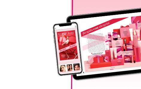 Mary Kay® eCatalog set against a pink background with shiny stars  