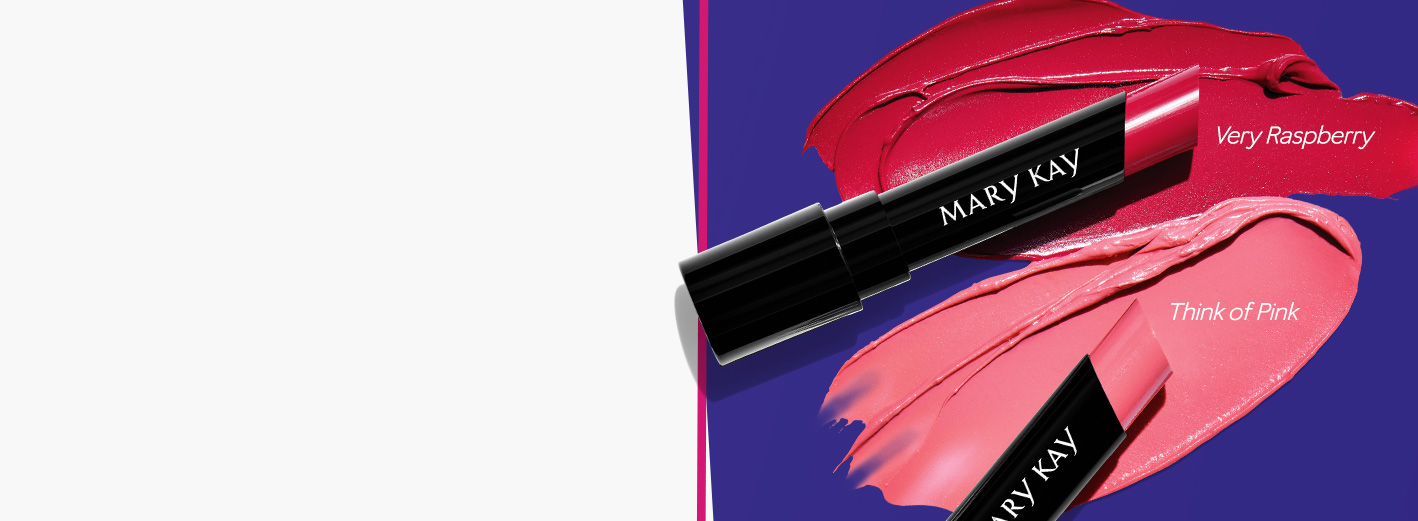 Mary Kay® Supreme Hydrating Lipstick en Very Raspberry y Think of Pink sin tapas y muestras del producto 