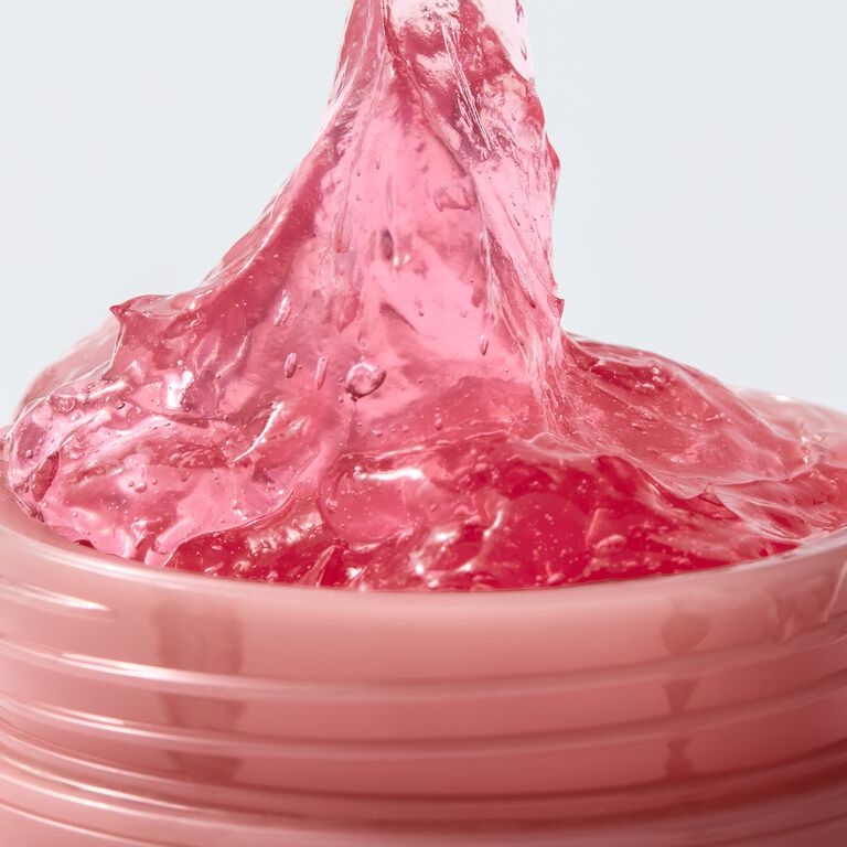 Primer plano de Mary Kay Collagen Moisturizing Gel en un frasco rosa.