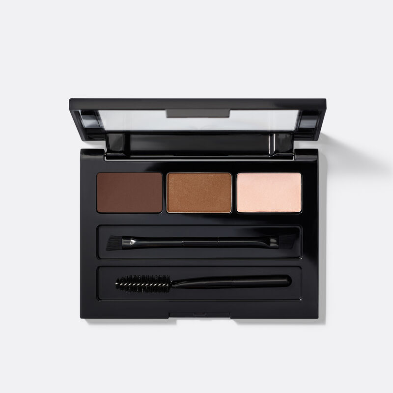 An open compact of the limited-edition Mary Kay Brow Kit in Brunette against plain background